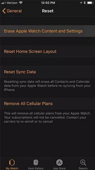 press Erase Apple Watch Content & Settings | Bypass Apple Watch Passcode