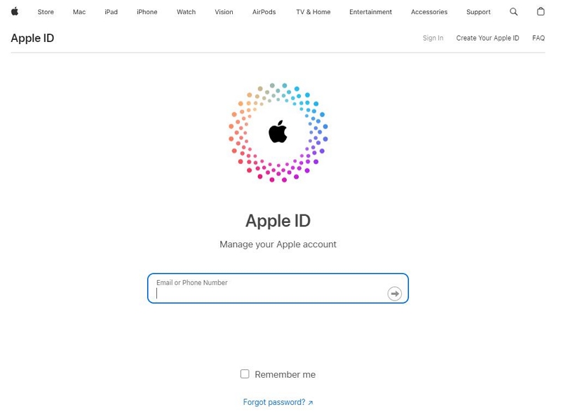 Apple ID ウェブサイト | iCloud パスワードの変更