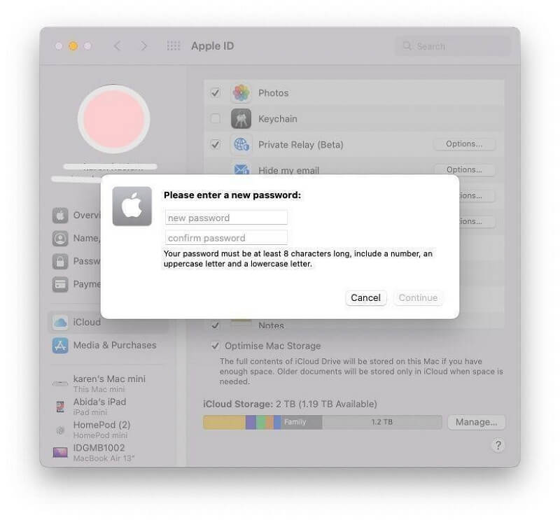 iCloud アカウントの新しいパスワードを入力してください | iCloud パスワードを変更する