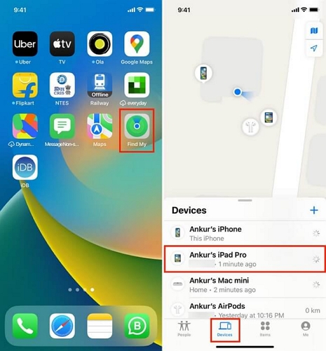 choose iPad in Find My app | bypass iPad passcode without computer