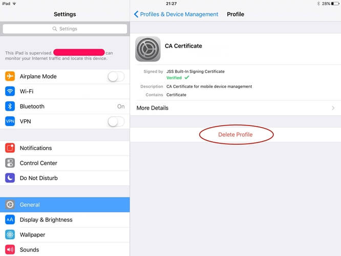 select VPN & Device Management | Remove Apple Device Enrollment Program