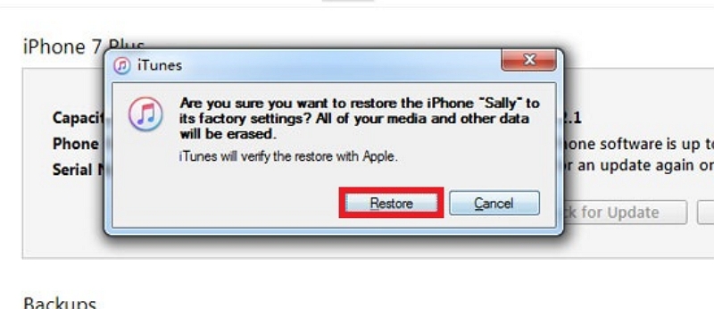 Restore for confirmation | Factory Reset iPhone Without Password