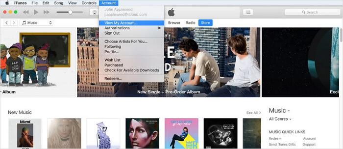 Launch iTunes app | Find iCloud Email Address