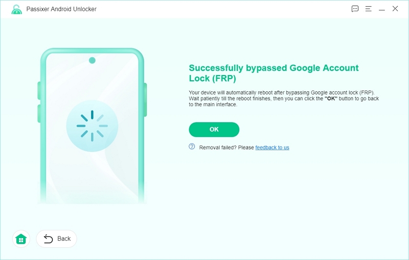 successfully bypassed FRP | Passixer Android Unlocker User Guide