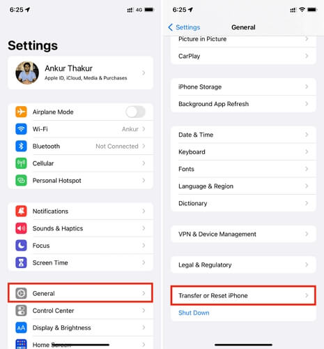 select Transfer or Reset iPhone | iPhone Keeps Going To Lock Screen