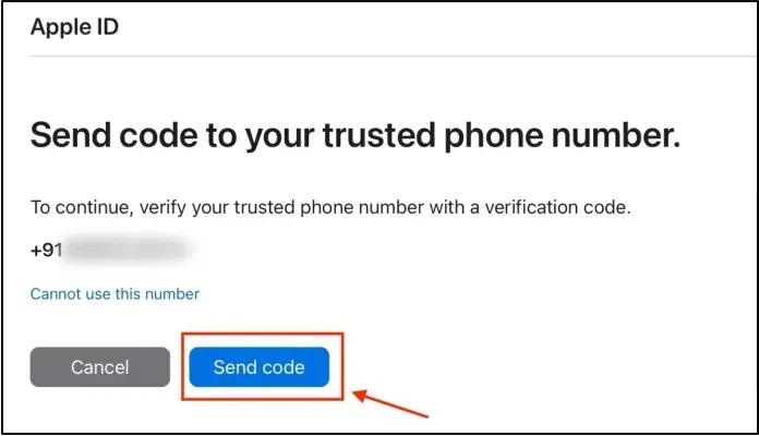 click Send Code | Unlock iPhone Passcode Without Apple ID