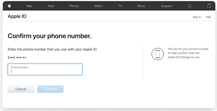 input phone number | Apple iCloud Password Requirements