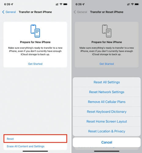 Reset Network Settings | erase iPhone verification fails