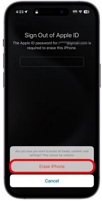 choose Erase iPhone | Reset iPhone Passcode without Losing Data