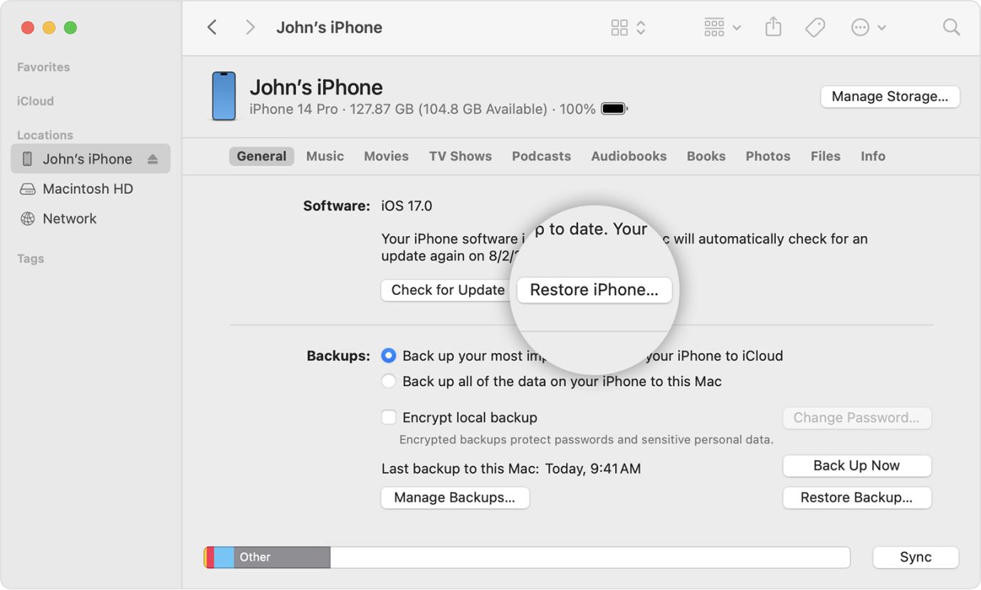 「iPhone iTunesの復元 | iPhone PINのバイパス」をクリック