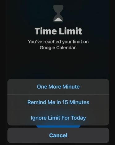 Screen Time One More Minute interface | Disable One More Minute on Screen Time