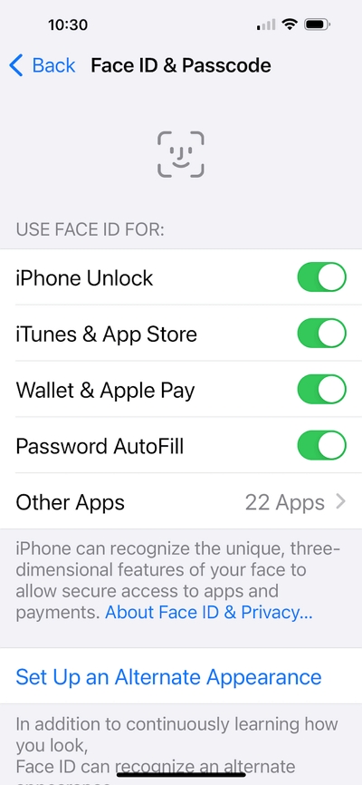 Face ID を使用する | iPhone のアプリにパスワードを設定する