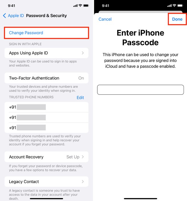 Apple IDのパスワードを変更してサインアウトする Step 3
