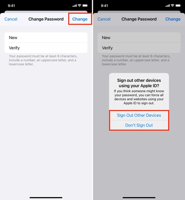 Apple IDパスワードを変更してApple IDからサインアウトする ステップ4