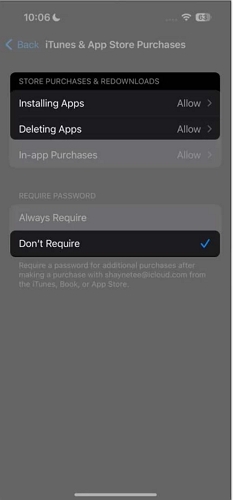 click Don’t Require | Verification Required for Apps on App Store