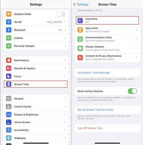 choose Set Downtime | Disable One More Minute on Screen Time