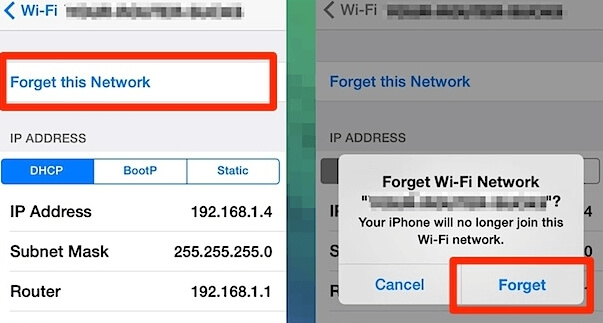 select Forget this Network | Unlock iCloud Locked iPhone