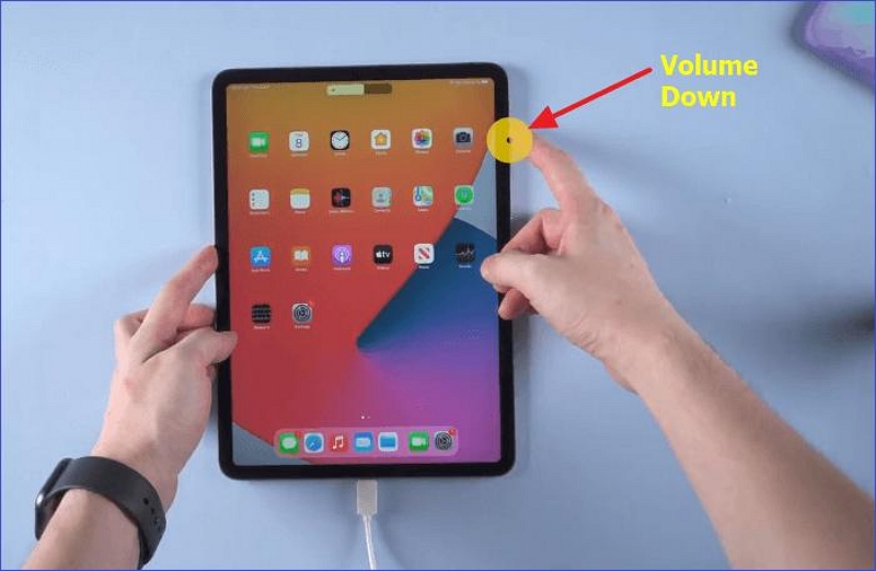 press volume down | Unlock iPad Without Apple ID