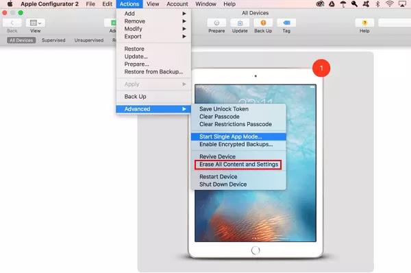 tap Erase All Content and Settings | Remove Device Supervision from iPhone/iPad