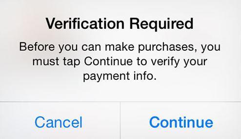 tap Continue to verify your payment info | Verification Required for Apps on App Store